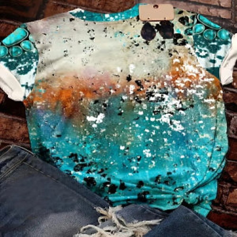 Cowboy Boots Print Crew Neck T-Shirt Casual Short Sleeve L - Picture 3 of 3